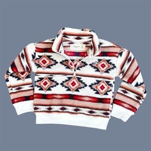 Abercrombie Kids Half Zip Fleece Pullover Sweatshirt White Aztec Print Size 5/6